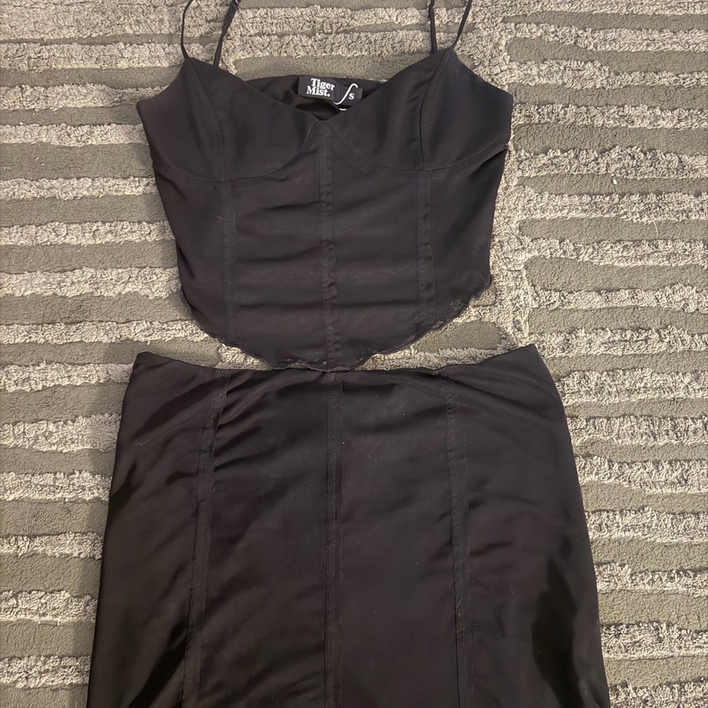 Tiger Mist Black Bustier Crop Top and High-Waist Skirt Set